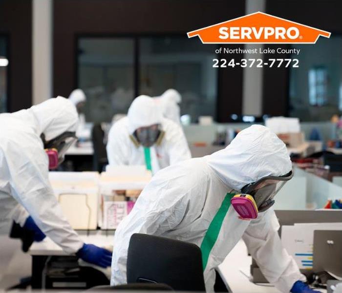 SERVPRO technicians are cleaning and decontaminating a workplace.